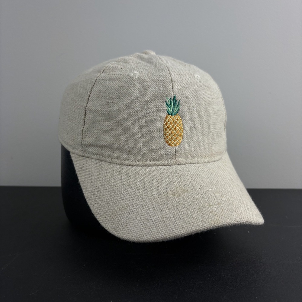 Old Navy Oatmeal Pineapple Dad Hat Beige Textured Summer Beach Strapback Cap
